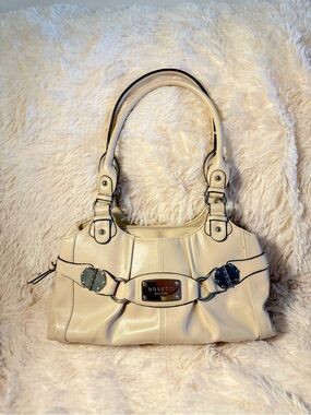 Rosetti Cream Leather Shoulder Satchel with Buckle Detail